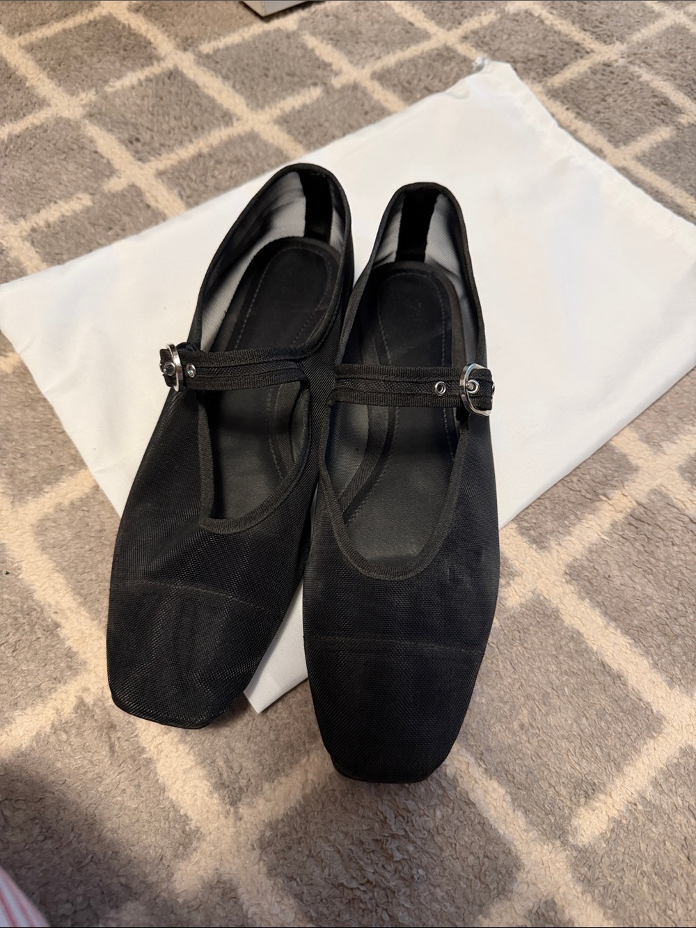 Zara Black Square-Toe Mary Jane Ballet Flats